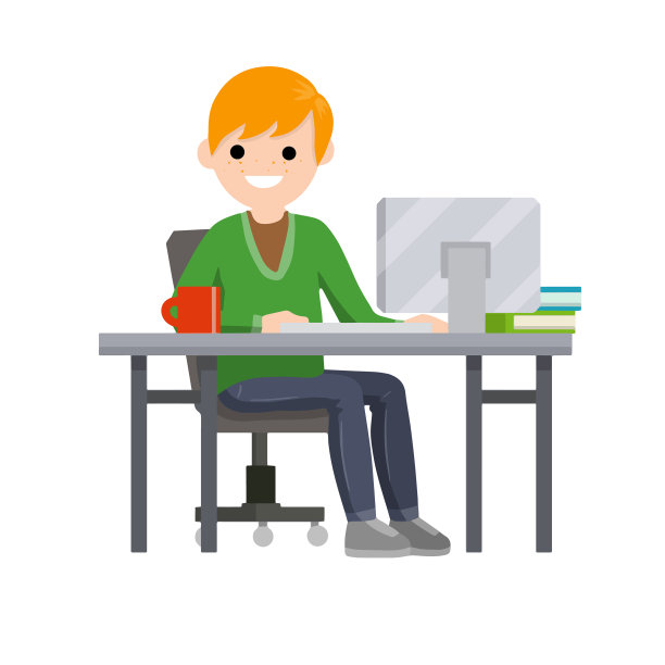 男人坐在桌子前，电脑和显示器图片下载