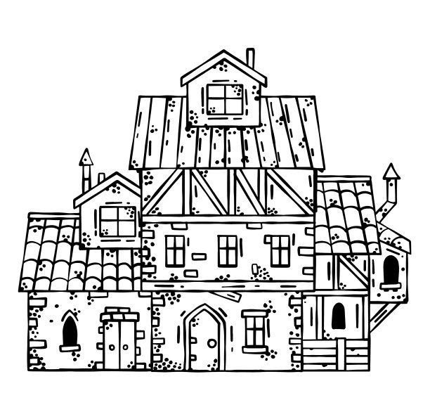 中世纪民居村建筑的老房子图片下载