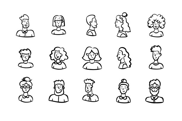 画人脸，男人和女人勾勒草图图片下载