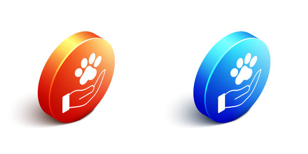 等距手与动物足迹图标图片下载