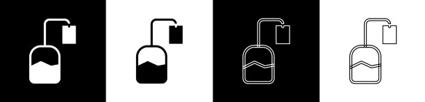 设置茶包图标孤立在黑色和白色图片下载