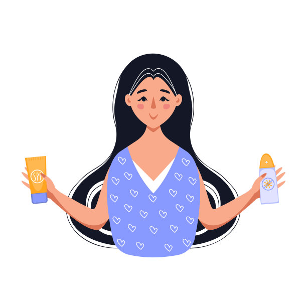 漂亮女孩拿着防晒乳液和防晒系数图片下载