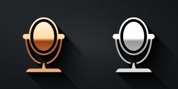 金色和银色圆形化妆镜图标隔离图片下载