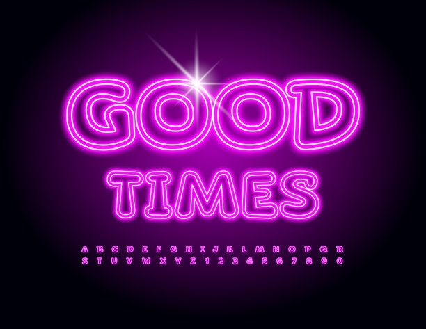 矢量快乐旗帜好时光。发光字母和数字集合图片下载