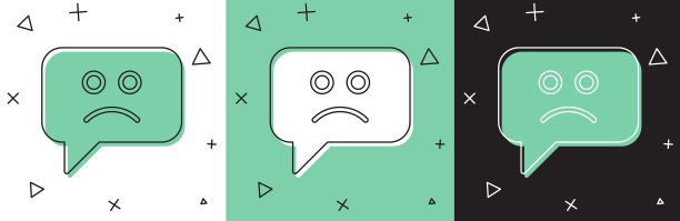 设置悲伤微笑图标孤立在白色和绿色图片下载