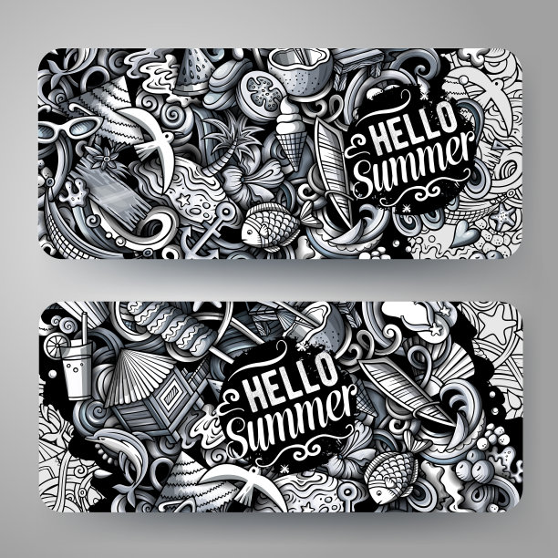 卡通可爱涂鸦夏日沙滩横图片下载