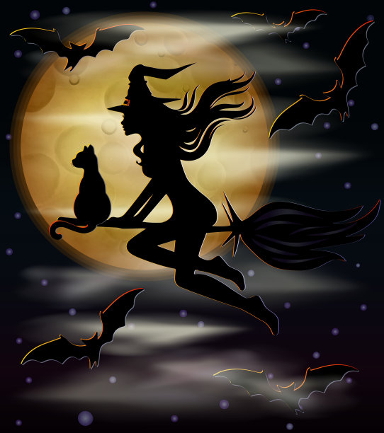万圣节快乐VIP卡女巫和黑猫图片下载