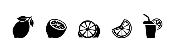 新鲜柠檬图标矢量插图图片下载