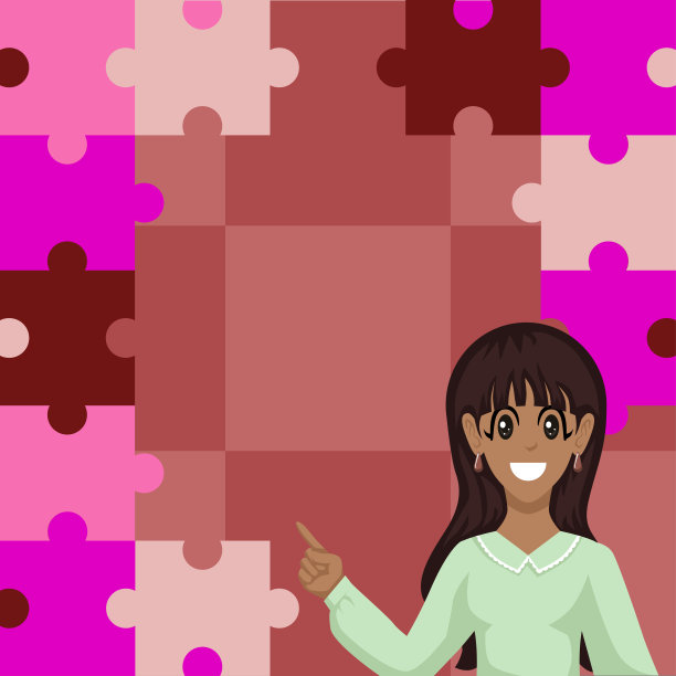 商人以谜题为背景呈现重要信息。背后竖锯的女人展示重要信息。关键的想法。图片下载