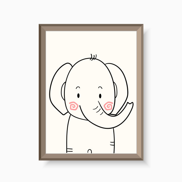 简单幼稚的手绘可爱的大象线条艺术墙纸，背景，图片，海报，绘画，素描，明信片，广告牌，横幅，标签，印刷元素等矢量设计。图片下载