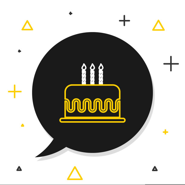 线蛋糕与燃烧的蜡烛图标孤立在白色背景。生日快乐。色彩斑斓的轮廓的概念。向量图片下载