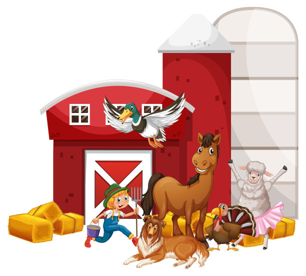 农场主题与许多动物图片下载