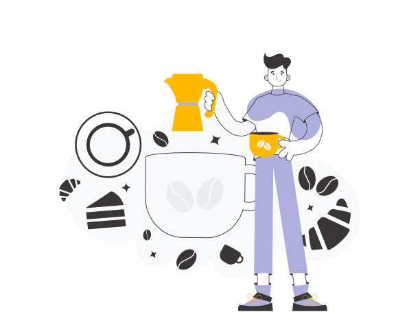 咖啡师的人。线的艺术风格。向量。图片下载