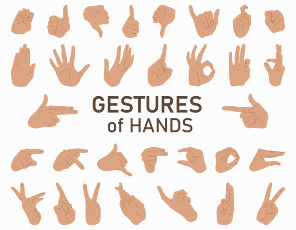 大集合与手势在白色背景。矢量插图。颜色套装的女性的手。图片下载