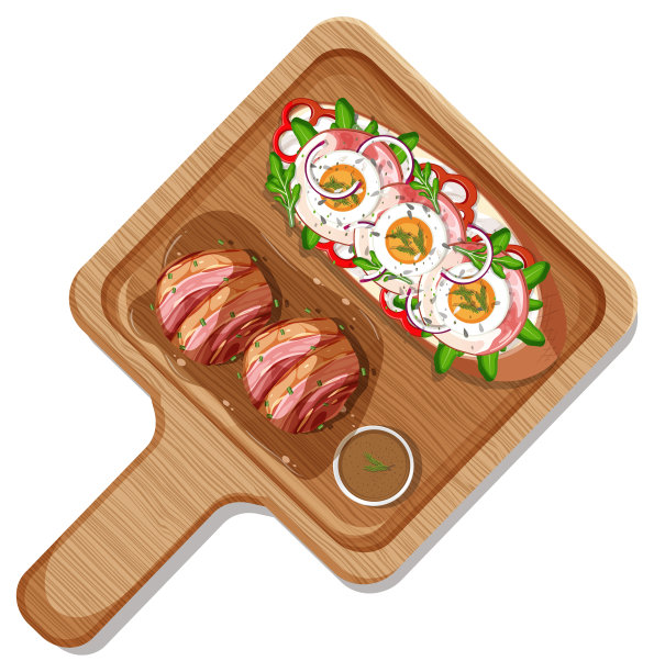 顶部的早餐设置在一个盘子在卡通风格孤立图片下载