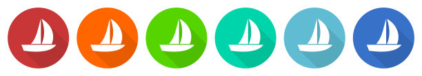 游艇图标集，平面设计矢量插图在6种颜色的网页设计和移动应用程序选项图片下载