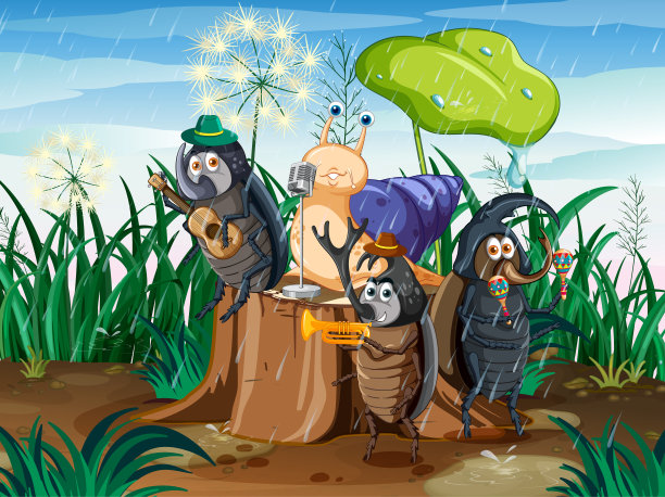 有卡通昆虫的奇幻森林图片下载