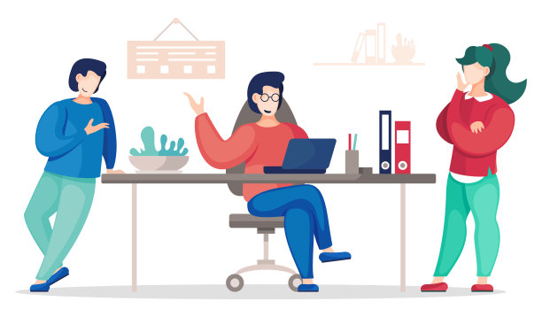 平面矢量插画办公室里忙碌的人，同事在工作中交流图片下载