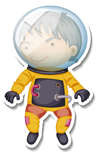 贴纸模板与宇航员卡通人物隔离图片下载