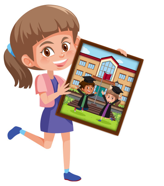 一个手持毕业照的女孩的卡通人物图片下载