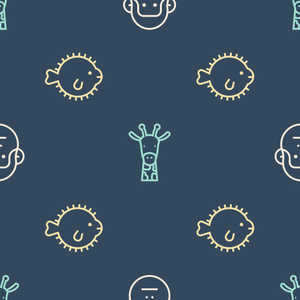 放鱼线，猴子河豚和长颈鹿迎头相撞图片下载