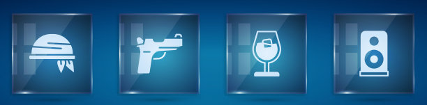 设置手帕手枪或枪，酒杯和音响图片下载