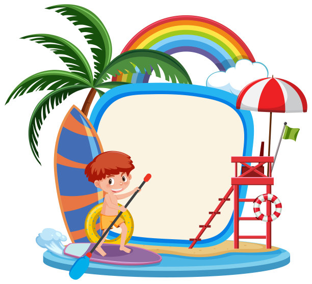 空白横幅模板与许多孩子暑假在海滩上孤立图片下载