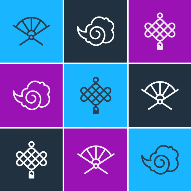 设线传统纸扇中国灯笼图片下载