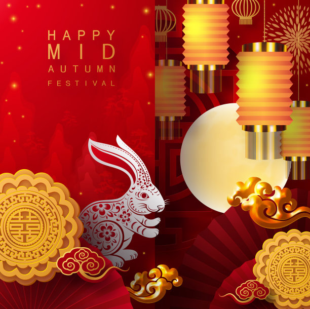 中秋节有兔子和月饼图片下载