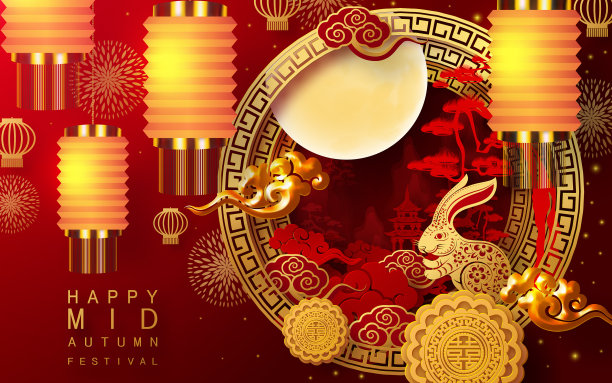 中秋节有兔子和月饼图片下载