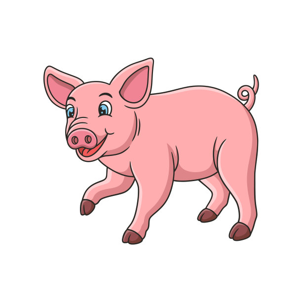卡通一只猪在它附近的笼子里走来走去图片下载