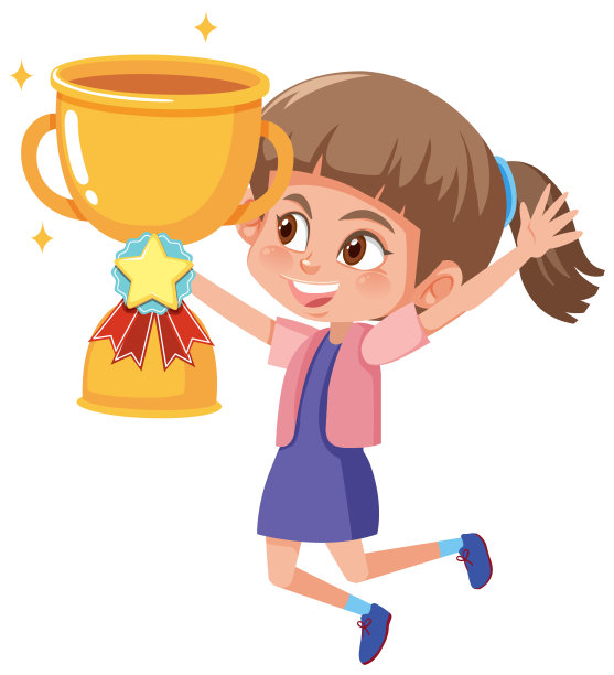 快乐女孩手持卡通人物奖杯图片下载
