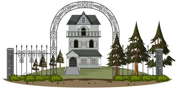 凶宅外观白色背景图片下载