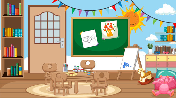 教室里有书和黑板的场景图片下载