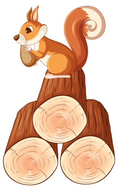 快乐的松鼠在木头上图片下载