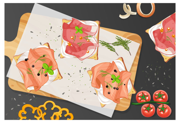 卡通风格的冷切拼盘放在桌上图片下载