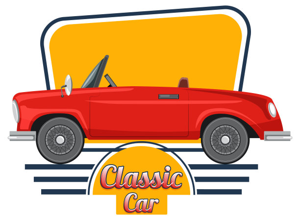 经典的汽车标志与经典的汽车在白色背景图片下载