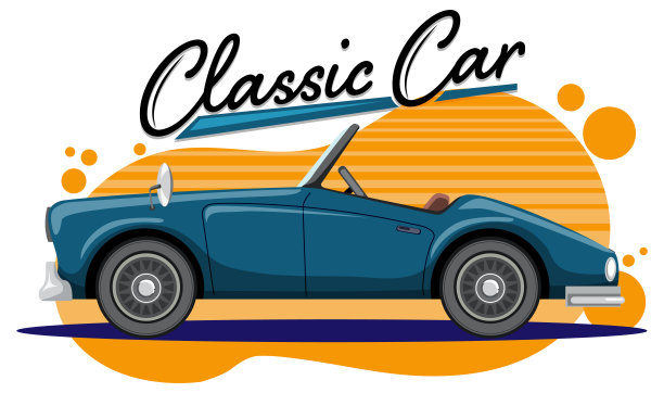 经典的汽车概念与旧汽车的侧视图图片下载