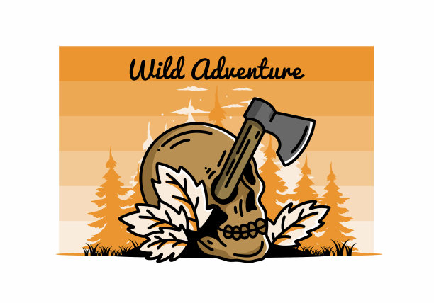 一个斧头插在头骨上图片下载