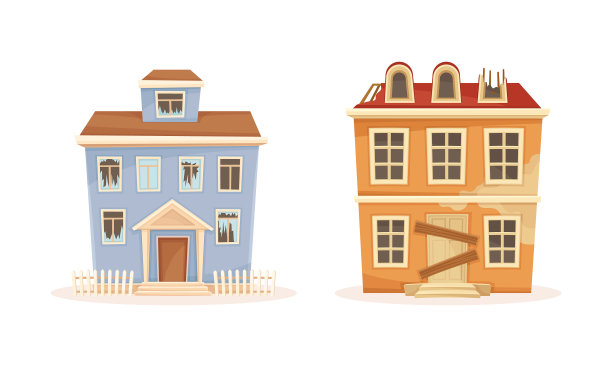 废弃的老宅第与废墟相连图片下载