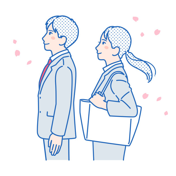 矢量插图材料的男人和女人在西装和樱花图片下载