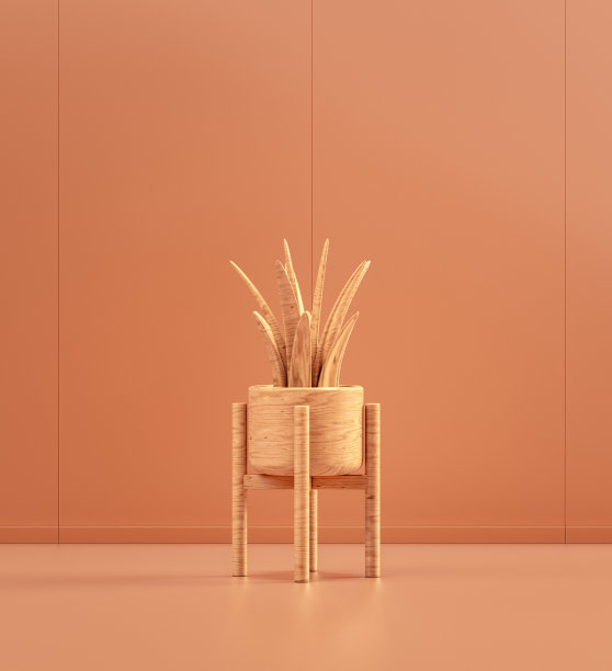 木屋植物四腿花盆单色3d图标，3d渲染图片下载