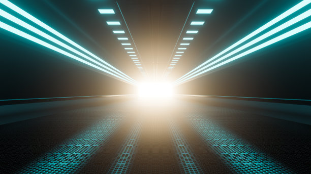 空间站或实验室的走廊和来自目的地的明亮光线。图片下载