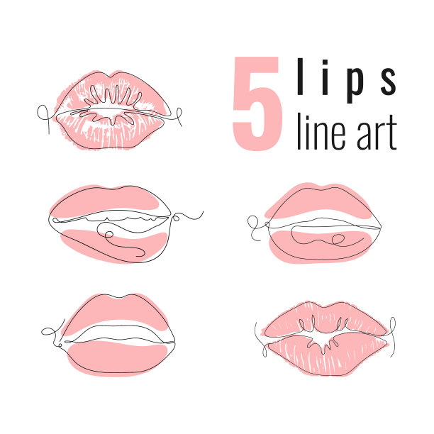 线条艺术风格的一套嘴唇图片下载