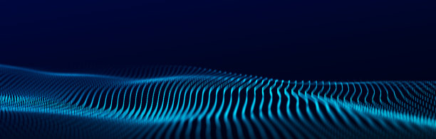 粒子的抽象技术波。大数据可视化。深色背景与运动线。人工智能。3 d渲染。图片下载