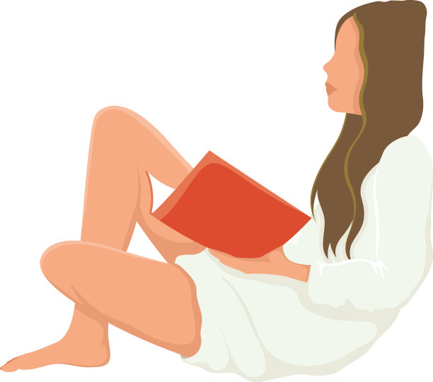 年轻女子坐着读书图片下载