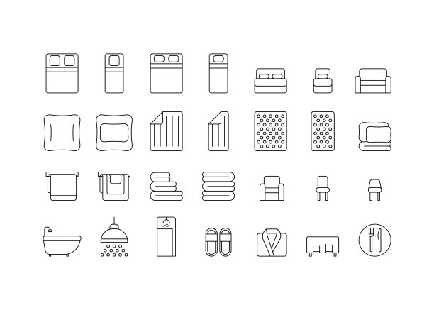卧室和浴室线图标设置单一和图片下载