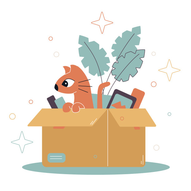 可爱的小红猫正在搬家图片下载