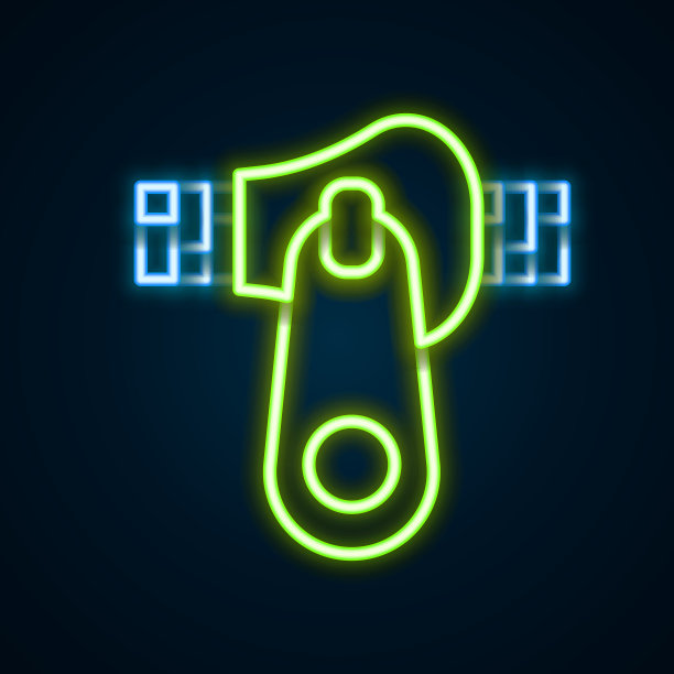 发光的霓虹灯线拉链图标孤立在黑色图片下载