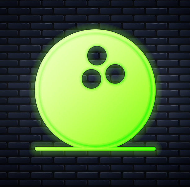 发光的霓虹灯保龄球图标孤立的砖图片下载